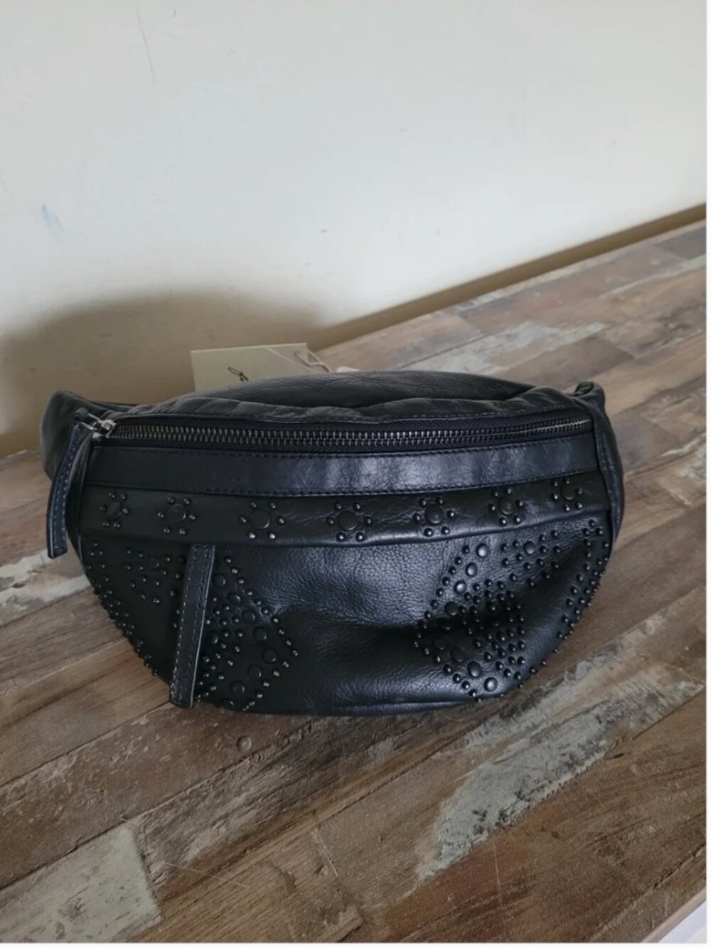 Free People NWT Embellished Leather Black Fanny Slung Belt Bag - Picture 2 of 6